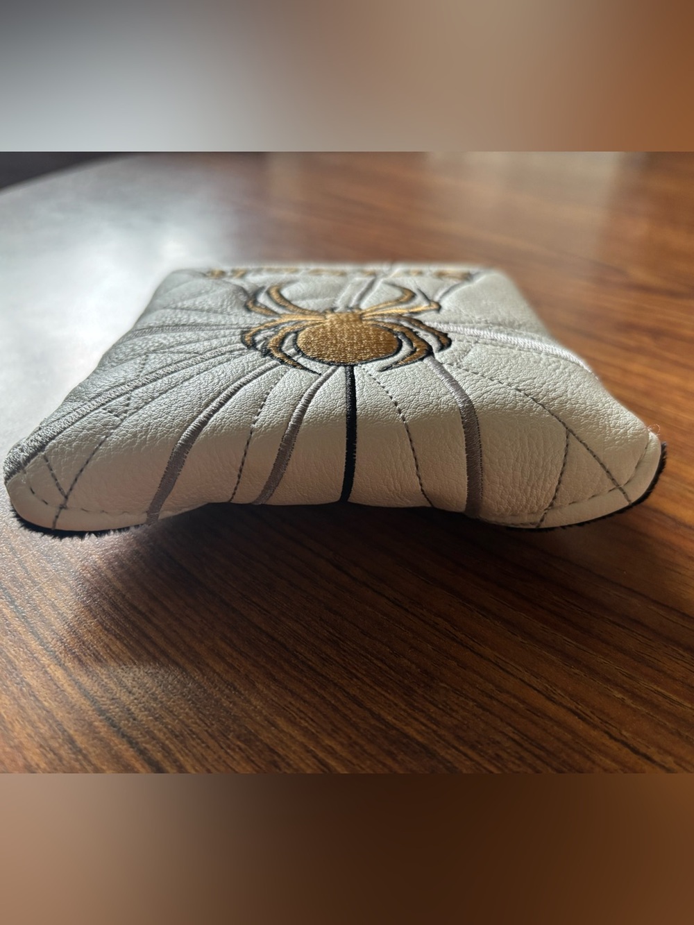 White w/ Silver & Bronze Spider Embroidered Golf Club Square Mallet Putter Cover - Picture 9 of 10
